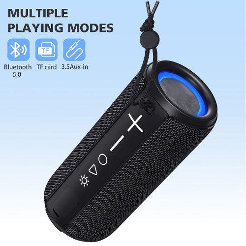 F21 RGB LED Wireless Speaker, Portable Blueooth Speaker with TWS, IPX6 Waterproof, LED Lights, TF Card Slot for Home, Travel, Parties, Beach (Black)