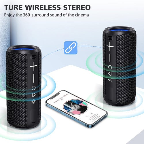 F21 RGB LED Wireless Speaker, Portable Blueooth Speaker with TWS, IPX6 Waterproof, LED Lights, TF Card Slot for Home, Travel, Parties, Beach (Black)