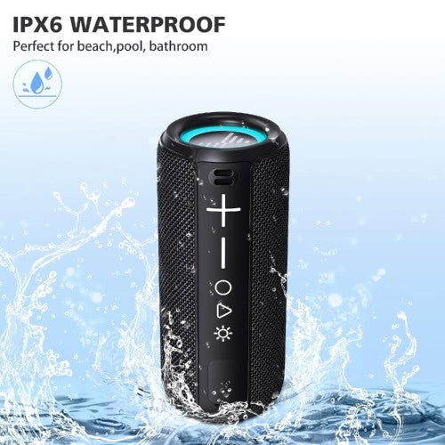 F21 RGB LED Wireless Speaker, Portable Blueooth Speaker with TWS, IPX6 Waterproof, LED Lights, TF Card Slot for Home, Travel, Parties, Beach (Black)