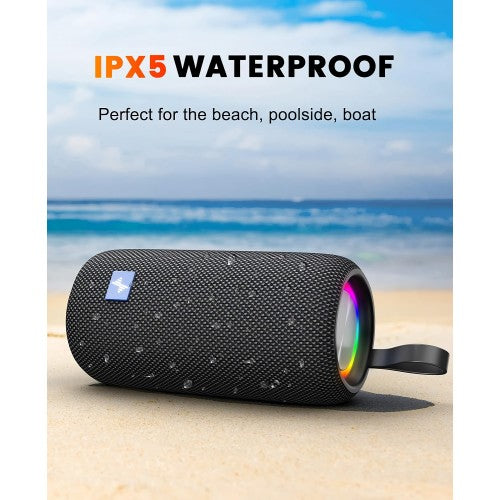F22 RGB LED Wireless Speaker, Portable Blueooth Speaker with TWS, IPX5 Waterproof, LED Lights, TF Card Slot for Home, Travel, Parties, Beach (Black)