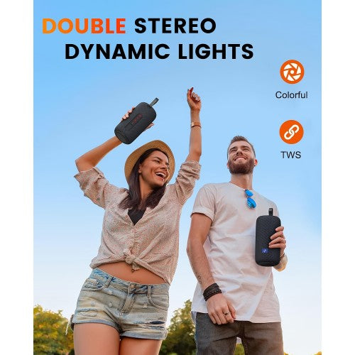 F22 RGB LED Wireless Speaker, Portable Blueooth Speaker with TWS, IPX5 Waterproof, LED Lights, TF Card Slot for Home, Travel, Parties, Beach (Black)