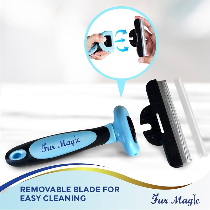Fur Magic Deshedding Tool, Pet Grooming Brush for Dogs & Cats, Reduce Shedding and Remove Knots, Mats and Loose Undercoat, Large Size