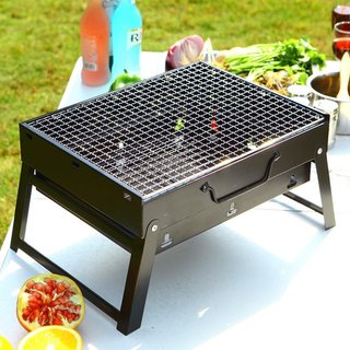 Portable BBQ Charcoal Grill No Assembly Required Outdoor Square Camping Cooker Fire Pit with Stainless Steel Spark Screen Cover (20’’x 14.2’’x 7.9’’)