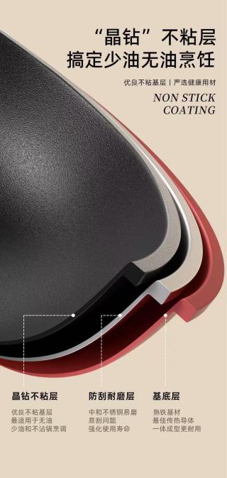 Rose red wok product shot - diamond-star pressed base pattern, rose red exterior, black interior