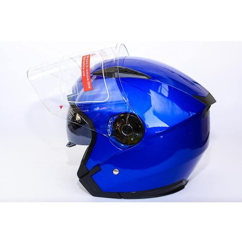 JIEKAI 摩托车头盔带双镜片遮阳板,轻便透气(蓝色)