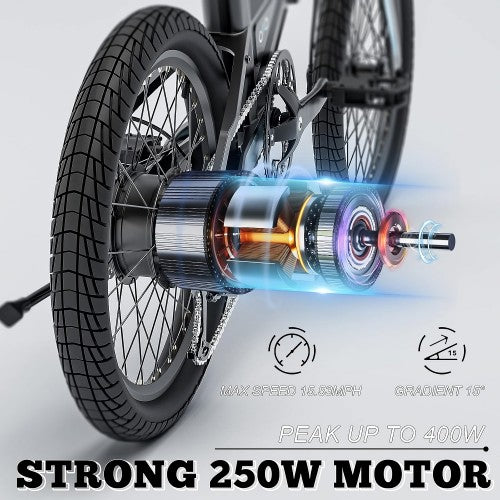 KORNORGE A9 Foldable Electric Bike, 20" E-Bike with 250W Motor, Lightweight Frame, LED Headlight, Shimano 7-Speed, 3 Modes, 15.5 MPH Max Speed