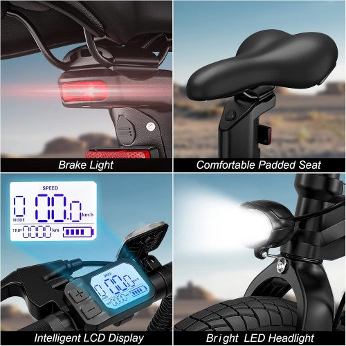KORNORGE A9 Foldable Electric Bike, 20" E-Bike with 250W Motor, Lightweight Frame, LED Headlight, Shimano 7-Speed, 3 Modes, 15.5 MPH Max Speed