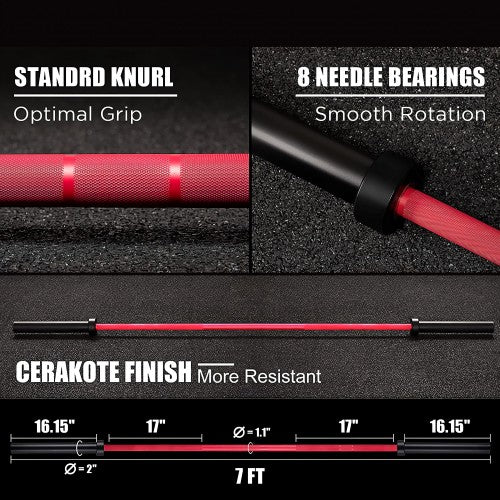 Olympic Bar, 7-Foot Solid 2 inch Barbell. 1500 LB Weight Capacity Lifting Bar for Weightlifting, Home, Gym