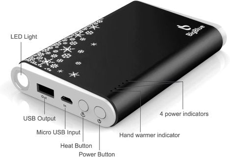 BigBlue 可充电暖手器 3 合 1,10000mAh 电池充电器,带应急灯,便携式可重复使用暖手器,双面加热器,适用于狩猎、高尔夫、滑雪、露营、男女礼物