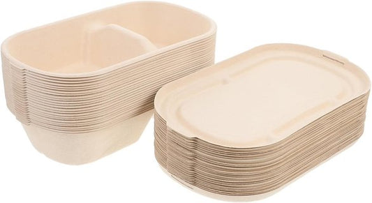 ULTECHNOVO 50 套纸浆午餐盒纸板食品容器甘蔗渣外带容器外卖食品容器
