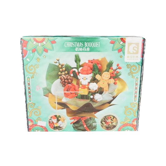 Sembo Block 圣诞花束积木套装 - 圣诞老人、姜饼人、节日乐高风格花朵、音乐盒和发光装饰
