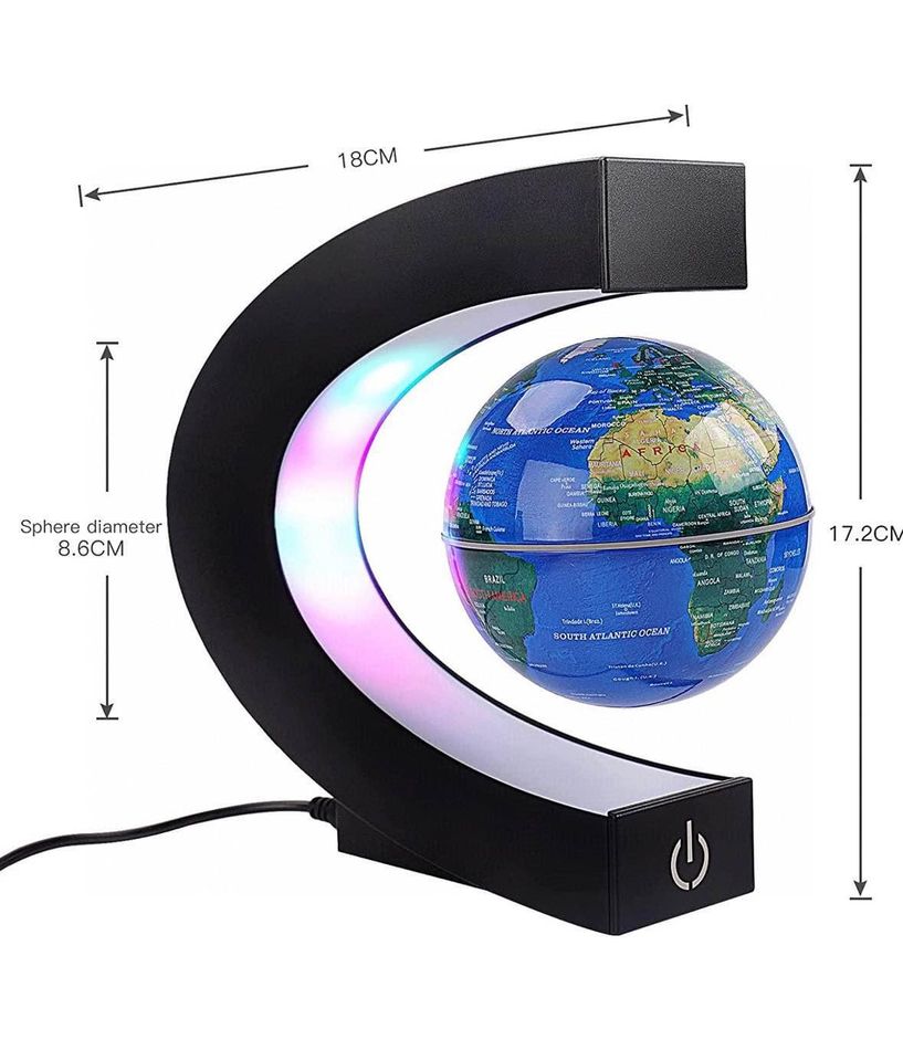 带 LED 灯的磁性漂浮地球仪，C 形反重力磁悬浮装饰，适用于办公桌、办公室、家居
