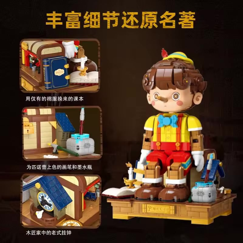 Pinocchio Long Nose Cartoon Figure Building Blocks Set | 3D Muppets Character Model Toy for Adults & Kids | Creative Table Decoration & Birthday Gift