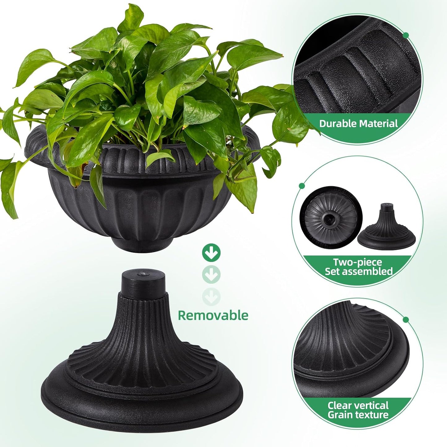 Urn Planter, Garden Planter Urns Classic Pedestal Garden Pots Wedding Flower Pots Decorative Plant Pots for Indoor Outdoor Garden Porch Front Door