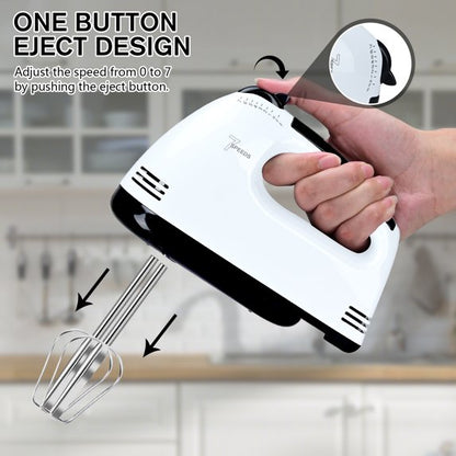 Lychee hand mixer with beaters, whisks, and dough hooks attachments