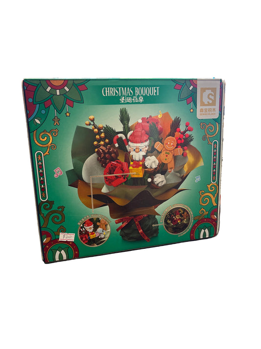 Sembo Block Christmas Bouquet Building Set – Santa, Gingerbread Man, Holiday LEGO-Style Flowers, Music Box & Light-Up Decoration