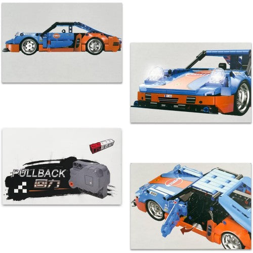 Car Building Blocks Set, 1:18 Scale Sports Car Model with Pull Back Motor