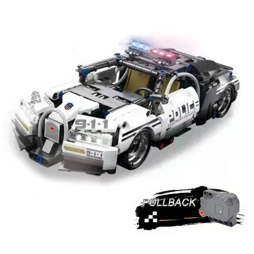 Car Building Blocks Set, 1:18 Scale Sports Car Model with Pull Back Motor