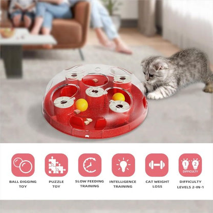 Interactive Cat Treasure Hunt Toy Food Dispenser Puzzle Feeder with Adjustable Difficulty, Non-Slip Design, Brain Stimulation Game for Indoor Cats of All Ages
