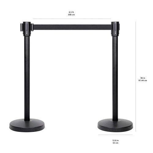 2-Pack Crowd Control Stanchion, 36" Black Stanchion with 6.5 Foot Retractable Belts for High Traffic, Events