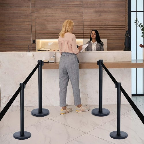 2-Pack Crowd Control Stanchion, 36" Black Stanchion with 6.5 Foot Retractable Belts for High Traffic, Events