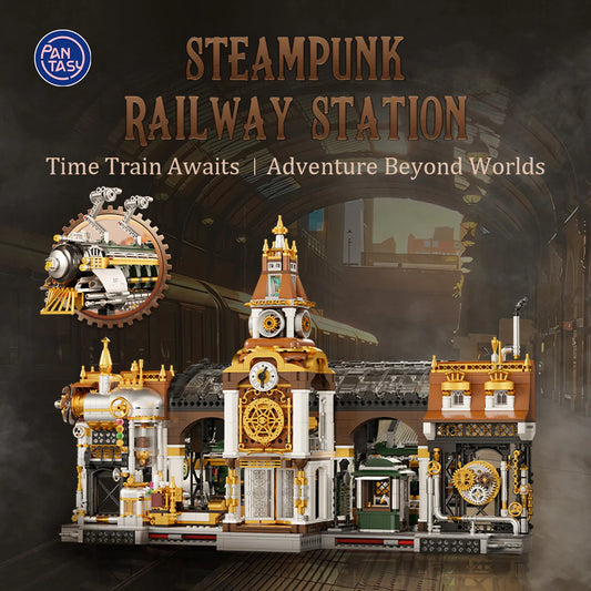 Pantasy Steampunk Series Railway Station 85007 | Collectible Building Set for Adults & Kids | Creative Architecture Display To