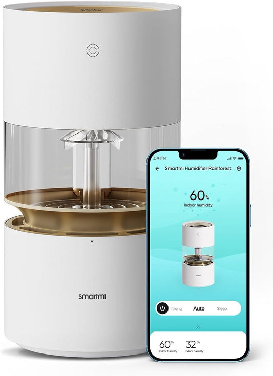 Smart Rainforest Humidifier | Mist-Free, 3L Tank, Works with Google Assistant, Alexa, & Apple HomeKit