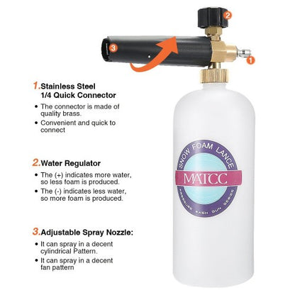 MATCC Adjustable Foam Cannon Sprayer Set with Snow Foam Lance, 5 Spray Nozzles, 3/8" M22 Quick Connectors for Power Pressure Washer