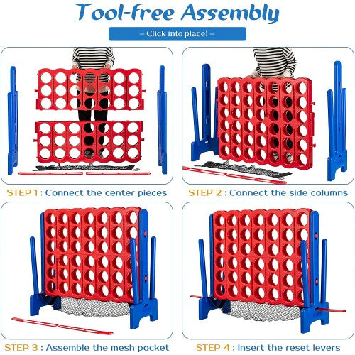 Giant Connect 4 Game Set, 4-in-a-Row Connect Game with Quick-Release Levers, Mesh Pocket for Kids, Adults, Indoor, Outdoor