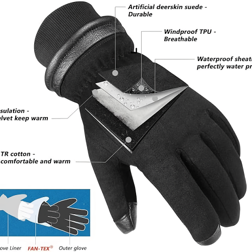 2-Pairs Winter Gloves, Waterproof, Windproof, Thermal Warm Touchscreen Gloves for Outdoor Sports, Cold Weather -30°C