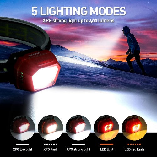 SGODDE 2PCS Head Lamp, 5-Mode Induction 45 ° Adjustable Head Lights with USB Rechargeable, IPX65 Waterproof for Outdoor, Camping, Cycling, Climbing - X002ZKXH81