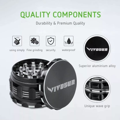 VIVOSUN 2.5" inch Herb Grinder, 4-Layer Aluminum Spice Grinder with Magnetic Lid, Mesh Screen for Home, Kitchen, Spices, Herbs - 03