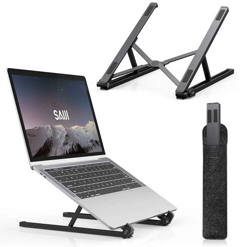 Aluminum Laptop Stand, Foldable Portable Notebook Stand with Adjustable Height, Ventilated Cooling for Laptops, Tablets