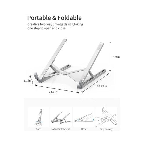 铝制笔记本电脑支架，可折叠便携式笔记本电脑支架，高度可调，通风冷却，适用于笔记本电脑、平板电脑