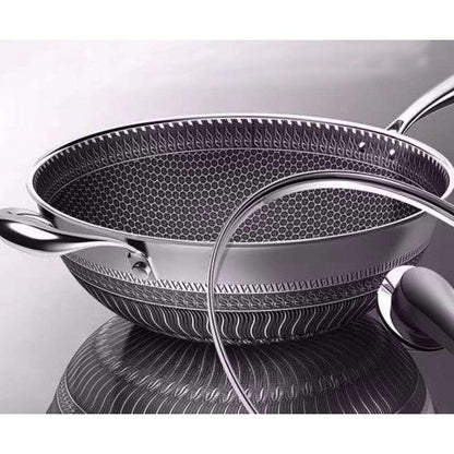 Multi-layer 12'' Stainless Steel Non-Stick Cooking Wok Cookware Frying Pan with Standable Long Handle