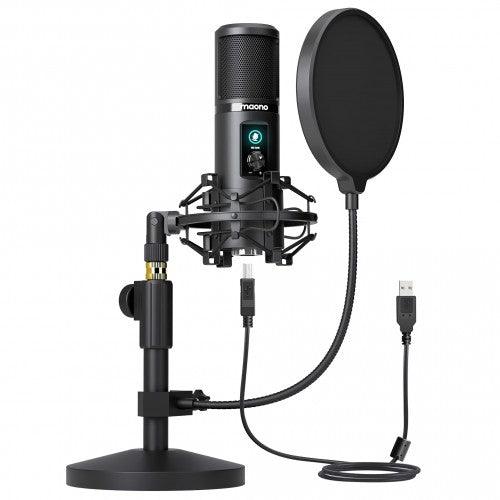 Computer Microphone with One-Touch Mute, Gain Knob, Shock Mount, Condenser Recording Mic for PC, Gaming, Streaming, Podcasts