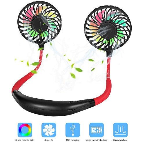 Portable Neck Fan Rechargeable USB Hands Free Fan with 3 Level Air Flow, 7 LED Lights for Home Office Travel Indoor Outdoor