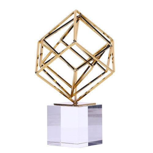 Office Decor, 27cm Modern Gold Geometric Metal Knot Statue with Crystal Base for Home, Office Decoration