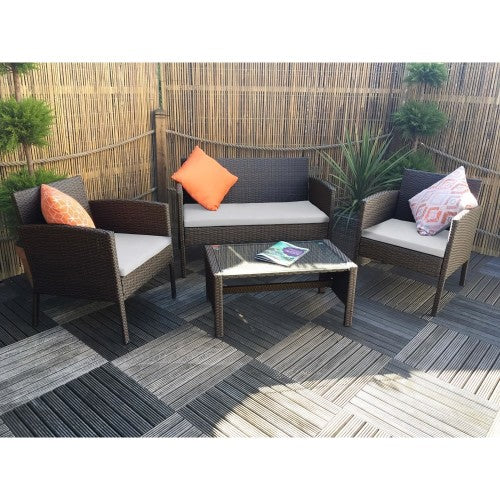 4 PCS Patio Furniture Set, Outdoor Rattan Wicker Conversation Set with Coffee Table, 2-Seater Sofa, 2 Arm Chairs for Home, Yard, Backyard