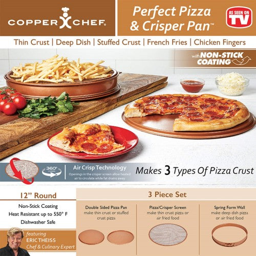 12" inch Pizza & Crisper Pan Set, 3-PC Pizza Pan Set with Double-Sided Pan, Crisper Screen, Spring Form Wall, Non-Stick Coating, Heat Resistant, Dishwasher Safe