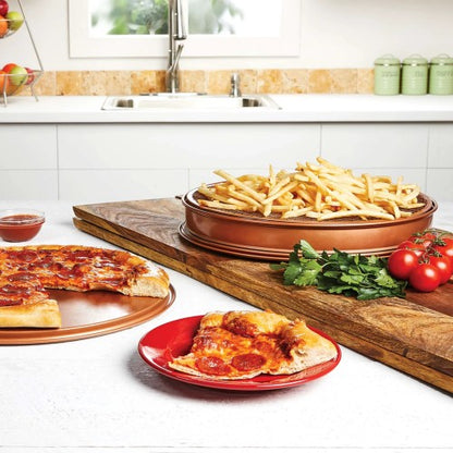 12" inch Pizza & Crisper Pan Set, 3-PC Pizza Pan Set with Double-Sided Pan, Crisper Screen, Spring Form Wall, Non-Stick Coating, Heat Resistant, Dishwasher Safe