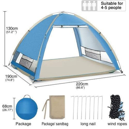 Large Pop Up Tent, UV Protection, Lightweight, Waterproof, Foldable Outdoor Indoor Beach Camping Tent for 4-5 Persons