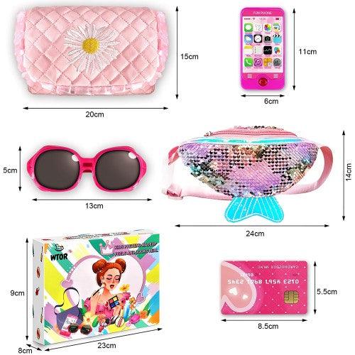 22PC Pretend Roleplay Makeup Kit with 2 Cosmetic Bags, Phone, Eyeshadow, Blush, Lipstick, Sunglasses for Children Kids