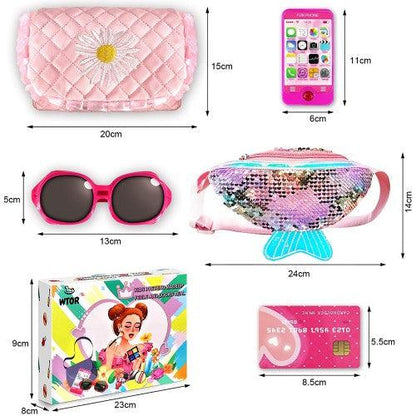 22PC Pretend Roleplay Makeup Kit with 2 Cosmetic Bags, Phone, Eyeshadow, Blush, Lipstick, Sunglasses for Children Kids