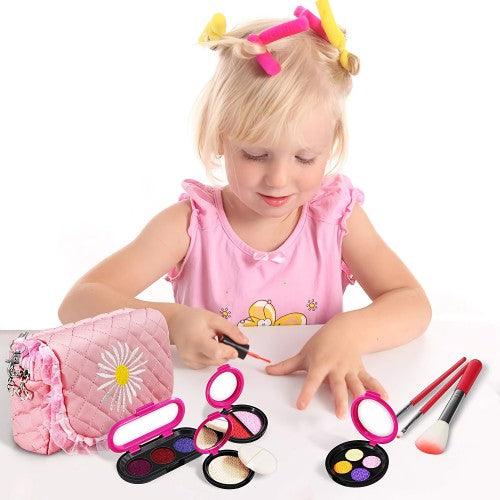 22PC Pretend Roleplay Makeup Kit with 2 Cosmetic Bags, Phone, Eyeshadow, Blush, Lipstick, Sunglasses for Children Kids