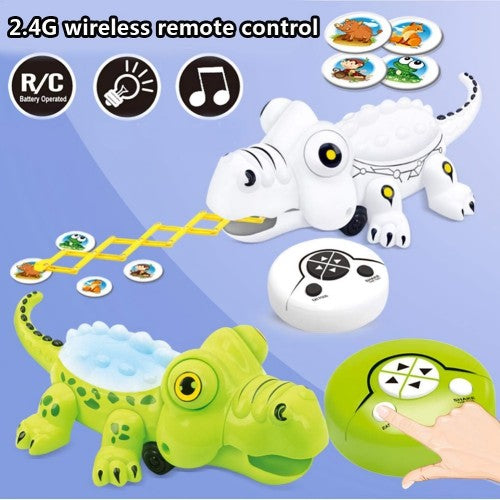 Interactive Robo Crocodile Toy, 2.4G Wireless Remote Control Crocodile Toy with LED Lights, Sound, Walking Function, Tongue Shooting