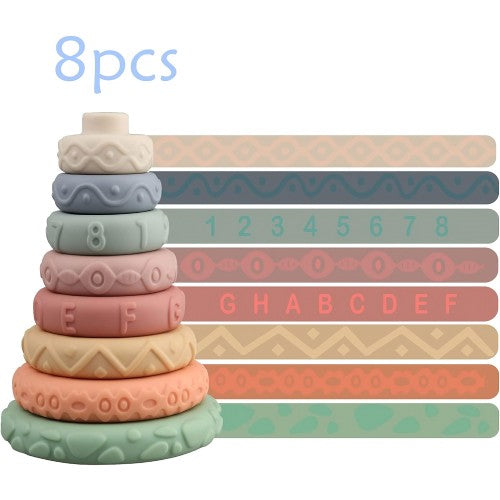 8 PCS Stacking Rings, Soft Sensory Educational Baby Blocks for Developmental Learning, Teething for Babies 6 Months and Up