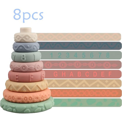 8 PCS Stacking Rings, Soft Sensory Educational Baby Blocks for Developmental Learning, Teething for Babies 6 Months and Up