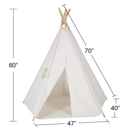 Kids Teepee Tent, 47"D x 65"H Natural Cotton Canvas Tent with 5 Wooden Poles, Carry Bag for Kids Indoor Outdoor Play