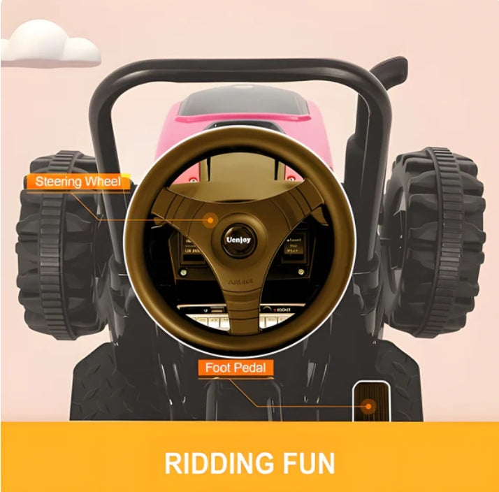 2025 HL338 6V Kids Electric Ride On Tractor with Detachable Wagon Pink